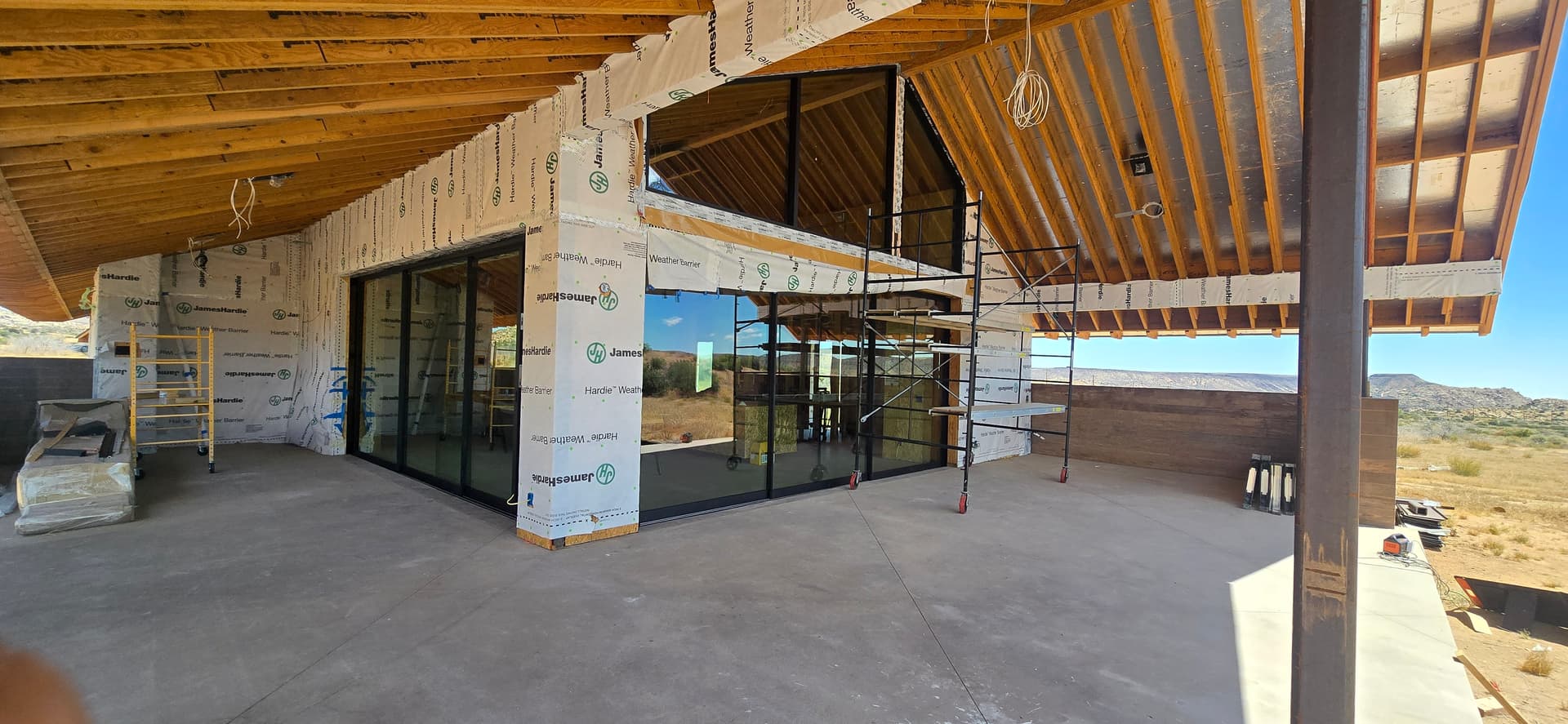Large sliding glass doors under construction