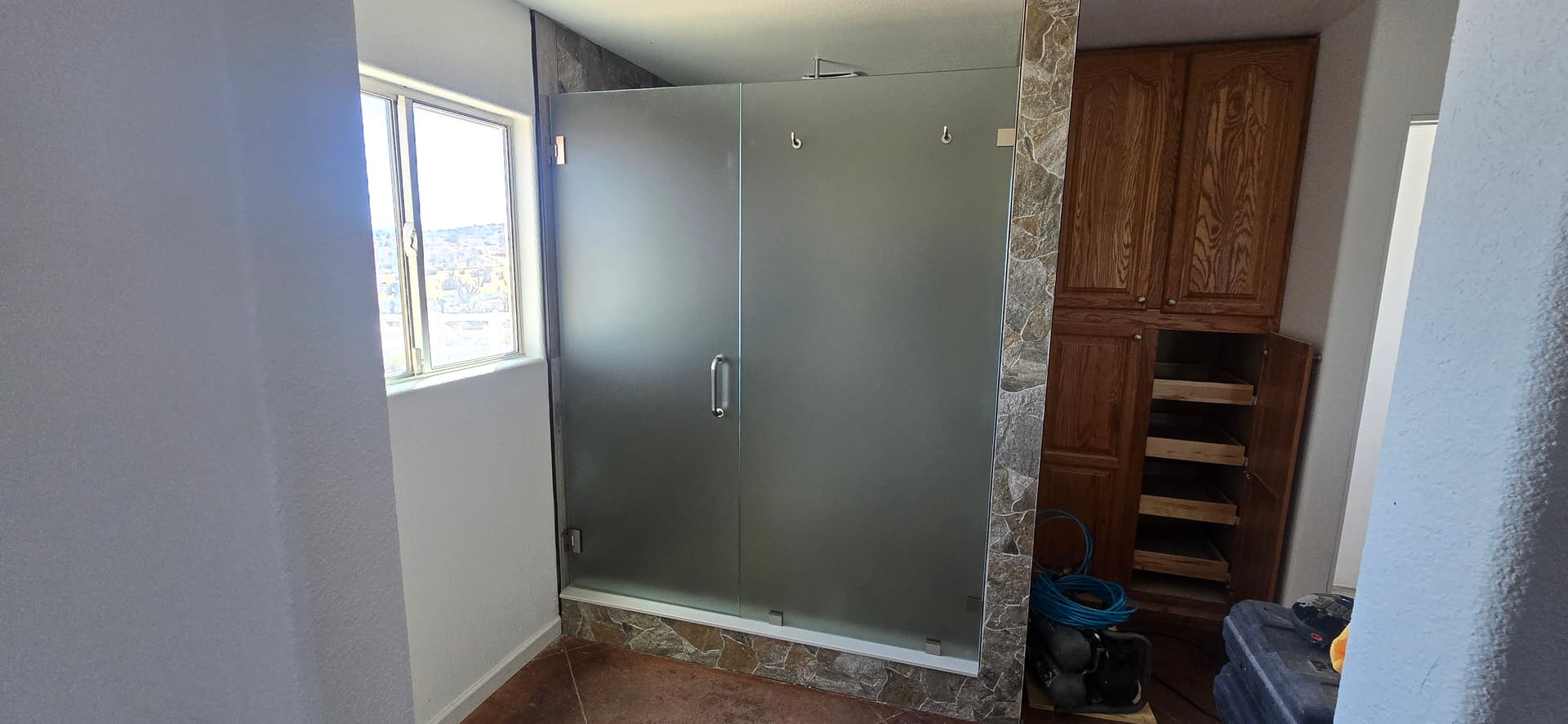 Frosted glass shower enclosure